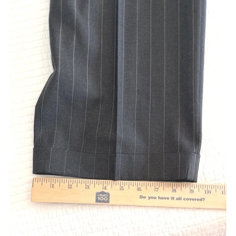 Jos. A. Bank Mens Black Pinstripe Super 100s Merino Wool 2 Piece Suit Blazer 46R